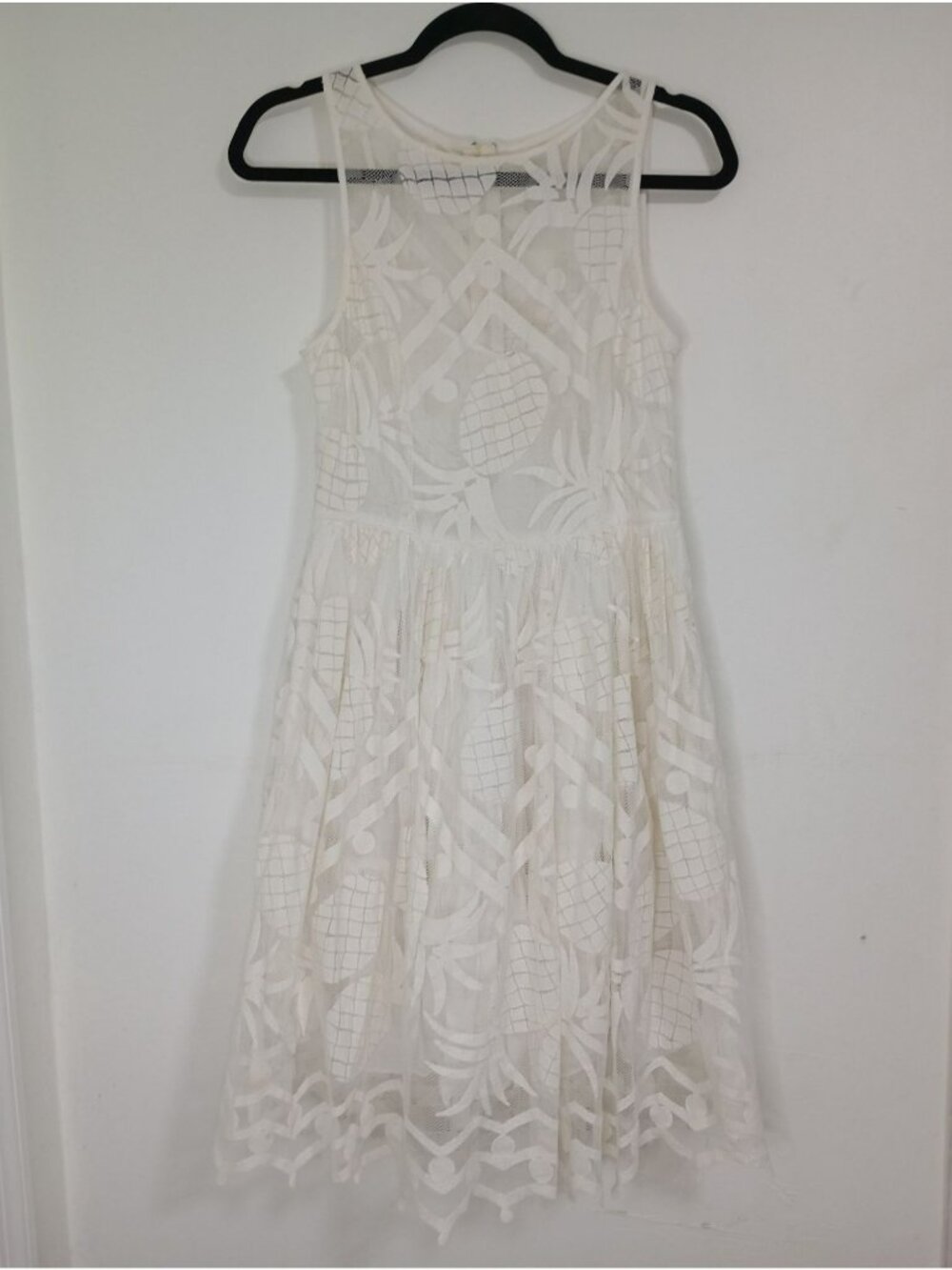 Maeve Lace Overlay Dress Midi Pineapple Pattern Size 6 Ivory Sleeveless